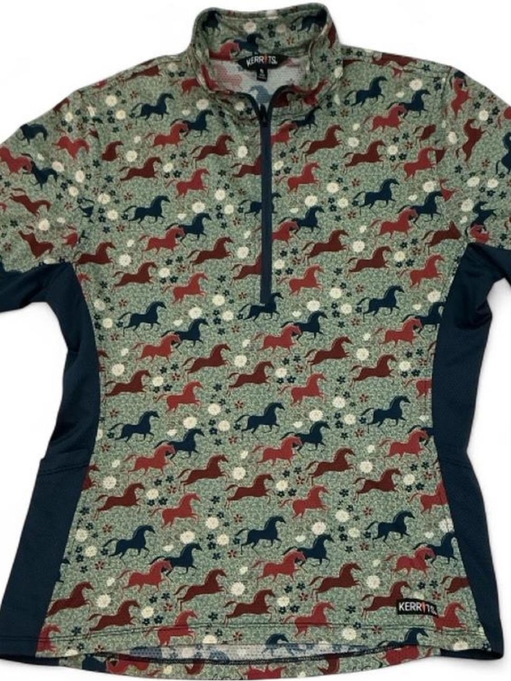Kerrits Green Multi Horse-Print 1/4 Zip Riding Top